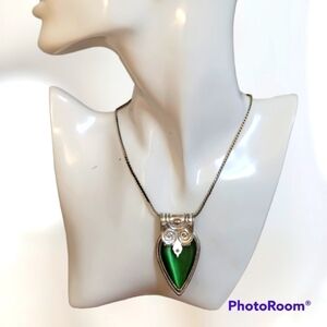 VTG BEST Celtic Renaissance Moonglow Lucite Pendant Castlecore Chain Necklace